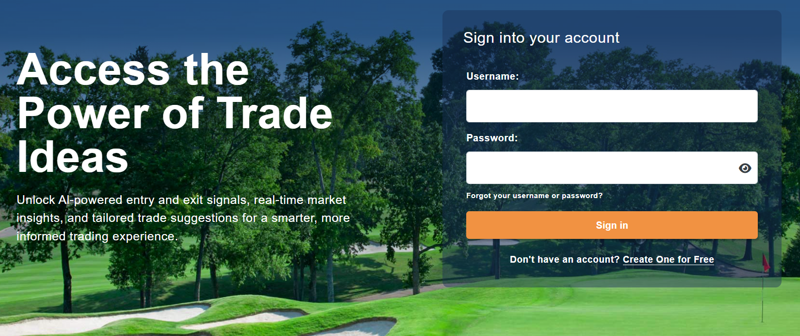 The user-friendly interface for the Trade Ideas signup process, showing fields for name, email, and password.